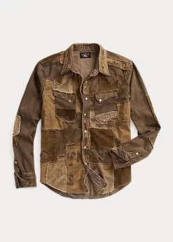 Slim Fit Patchwork Denim Western Shirt