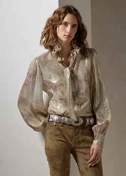 Kalen Print Puff-Sleeve Blouse