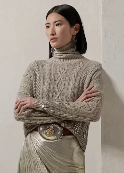 Hand-Painted Cable-Knit Roll Neck