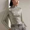 Embellished Long-Sleeve Roll Neck Top