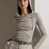 Melange Interlock Hooded Ruched Top