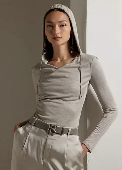 Melange Interlock Hooded Ruched Top