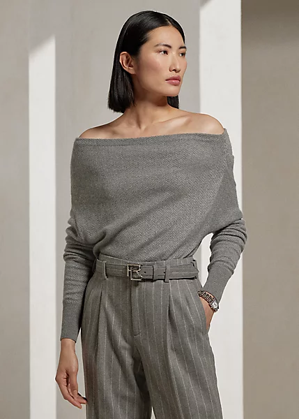 Cashmere Herringbone Cowlneck Jumper
