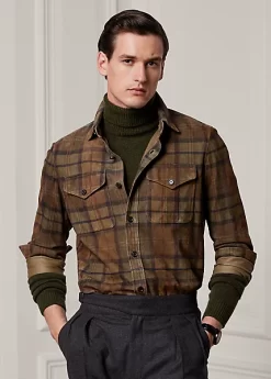 Plaid-Print Suede Shirt Jacket