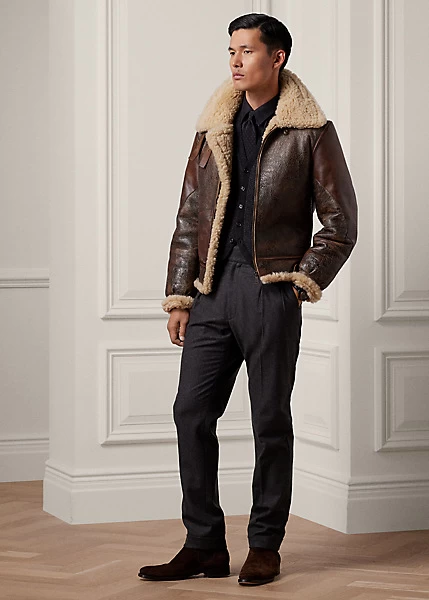 Leather-Trim Shearling Flight Jacket - Image 3