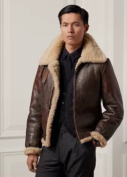 Leather-Trim Shearling Flight Jacket